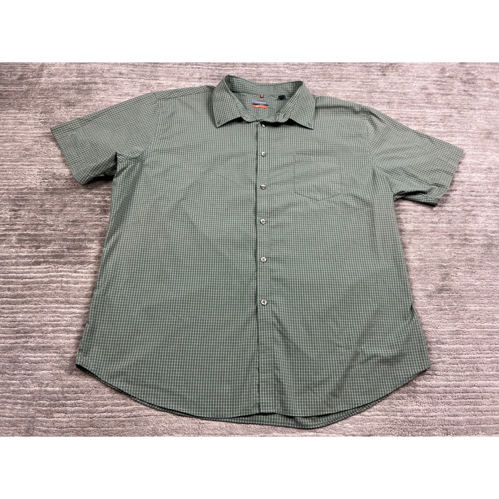 Van Heusen Button Down Mens XXL Green Traveler Short Sleeve Micro Grid Shirt